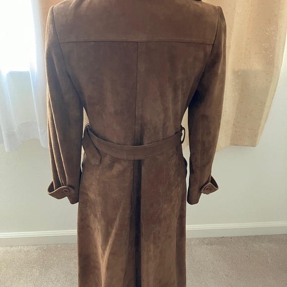 COPY - Genuine Leather Long Brown Suede Trench Style Coat. - Picture 4 of 16